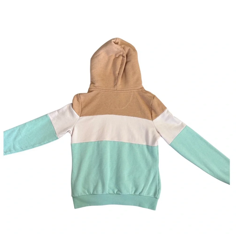 Wanakome Colorblock Hoodie in Tan, Blush Pink & Mint‎ - Large